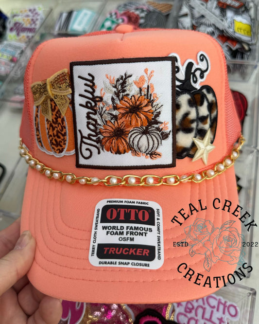 Coral Thankful Trucker Hat