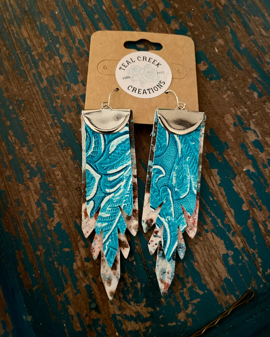 Turquoise/Cow print Faux Leather Earrings