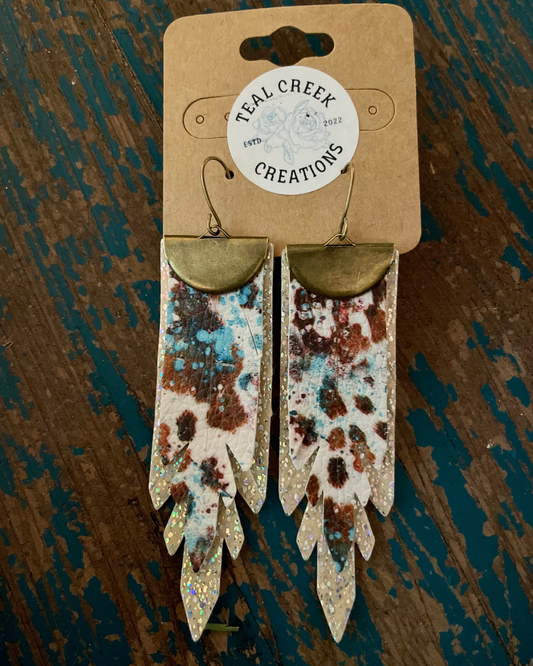 Cow Print/Sparkle Faux Leather Earrings