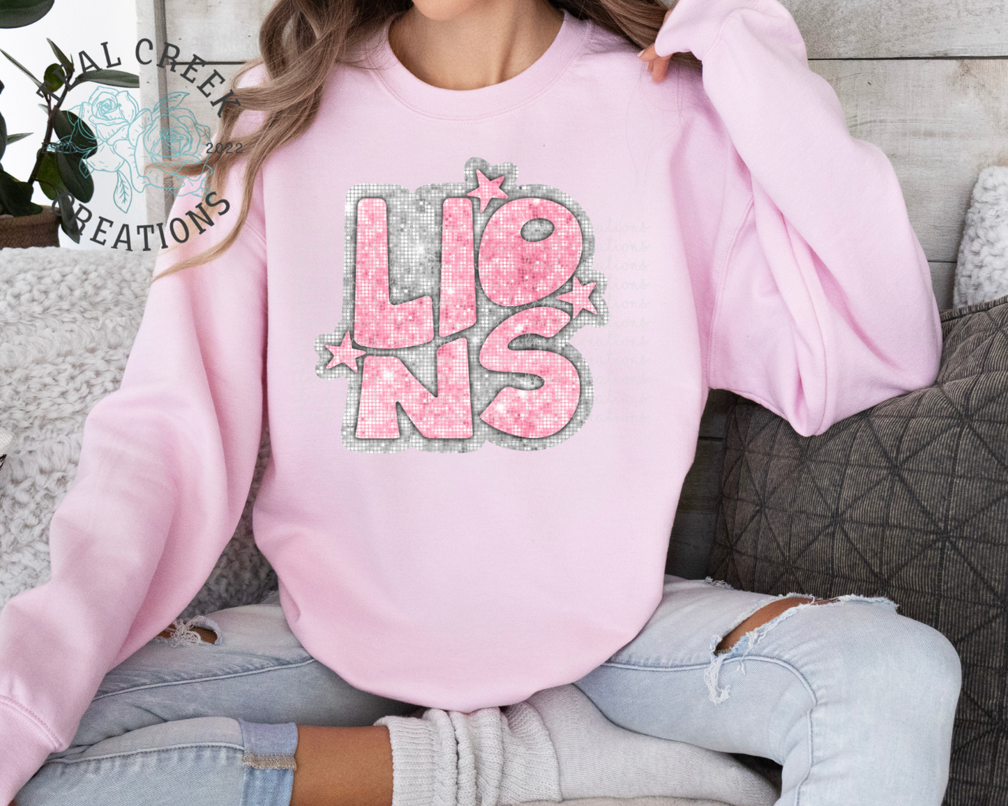 Faux Sparkle Lions Crewneck