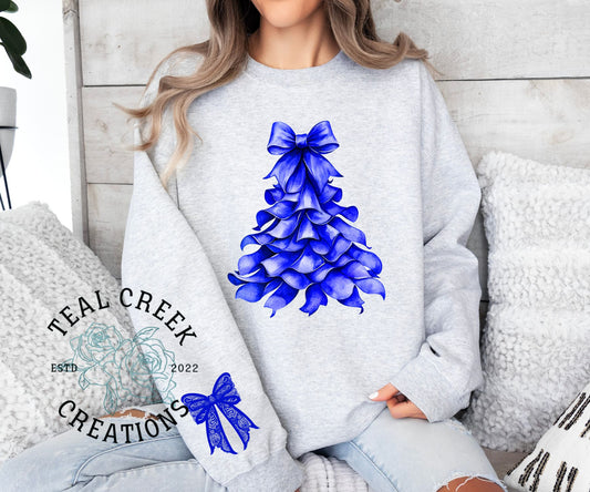 Royal Blue Ribbon Tree Crewneck