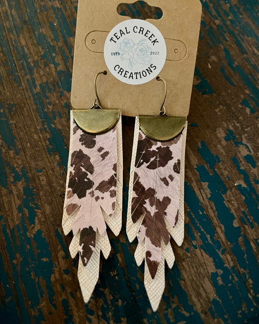 Cow Print/Cream Faux Leather Earrings