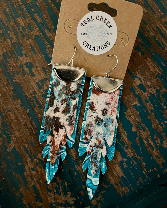 Cow Print/Turquoise Faux Leather Earrings