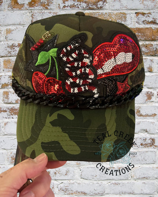 Sequin Snake Camo Trucker Hat