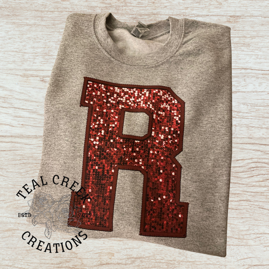 Maroon R Faux Sequined Crewneck